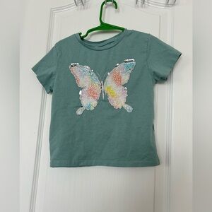 H&M Girls Green Sequin Butterfly Tee